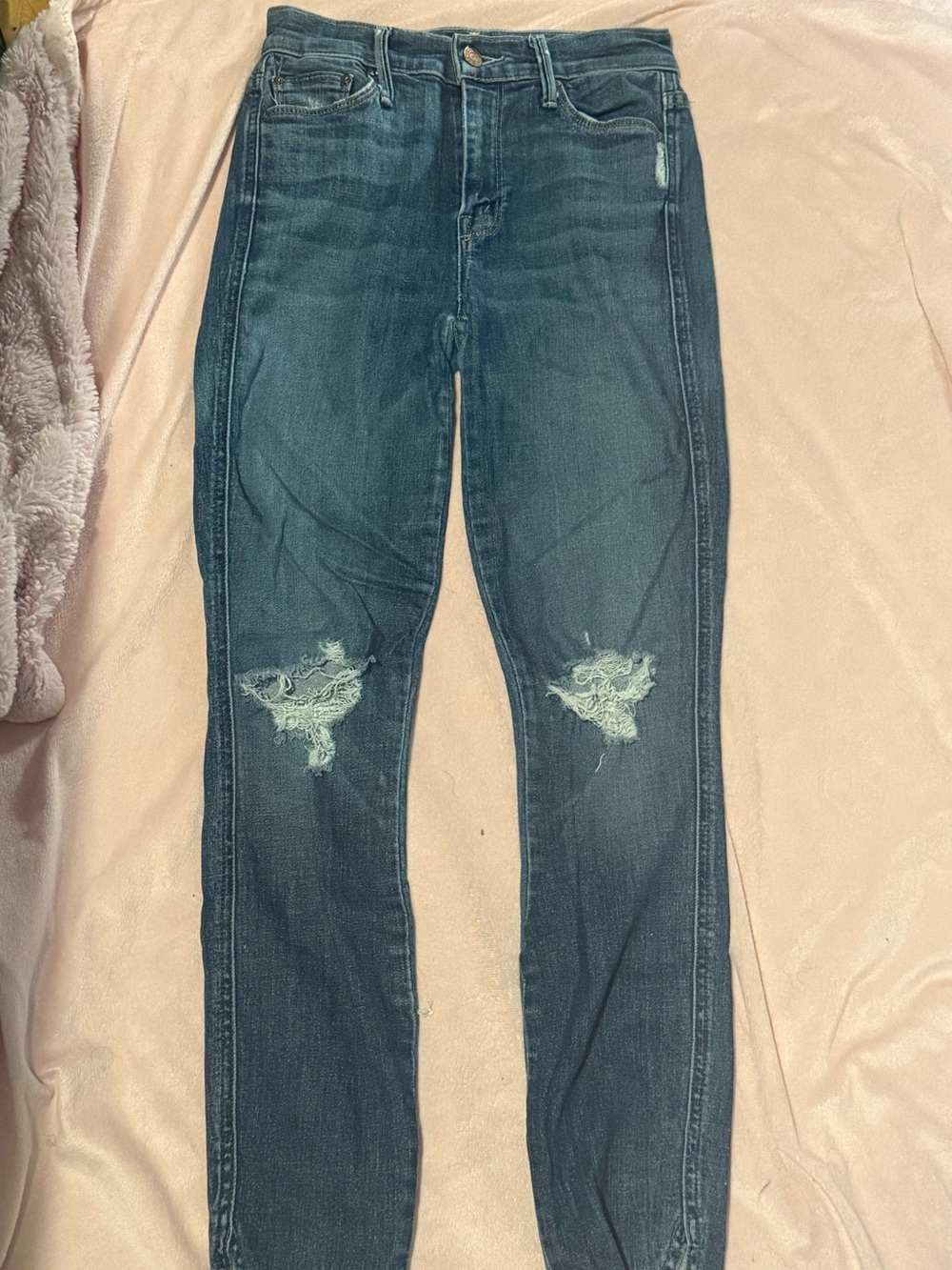 MOTHER Dark Blue Distressed Skinny Jeans